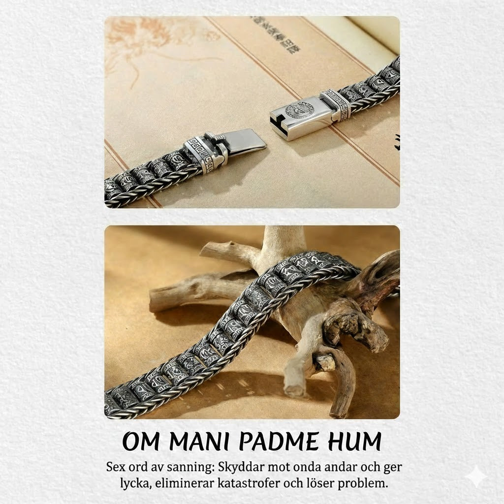 Tiibetiläinen rukousmylly-rannekoru – 925-sterlinghopea