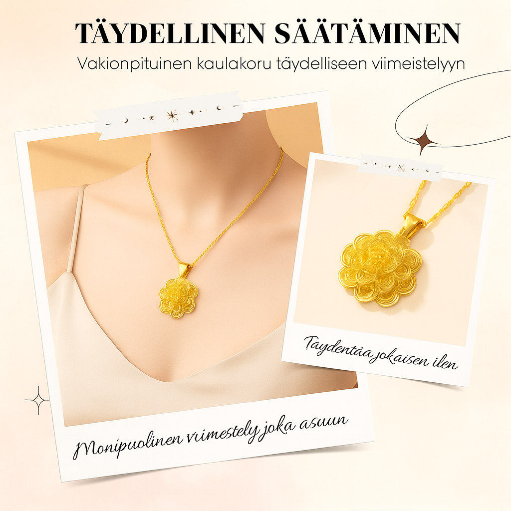 Elegantti kultainen kukkariipuskaulakoru