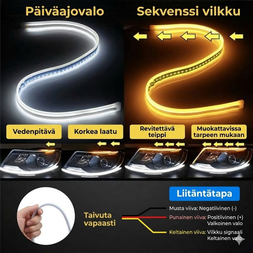 Auton ajovalojen LED-valaistus