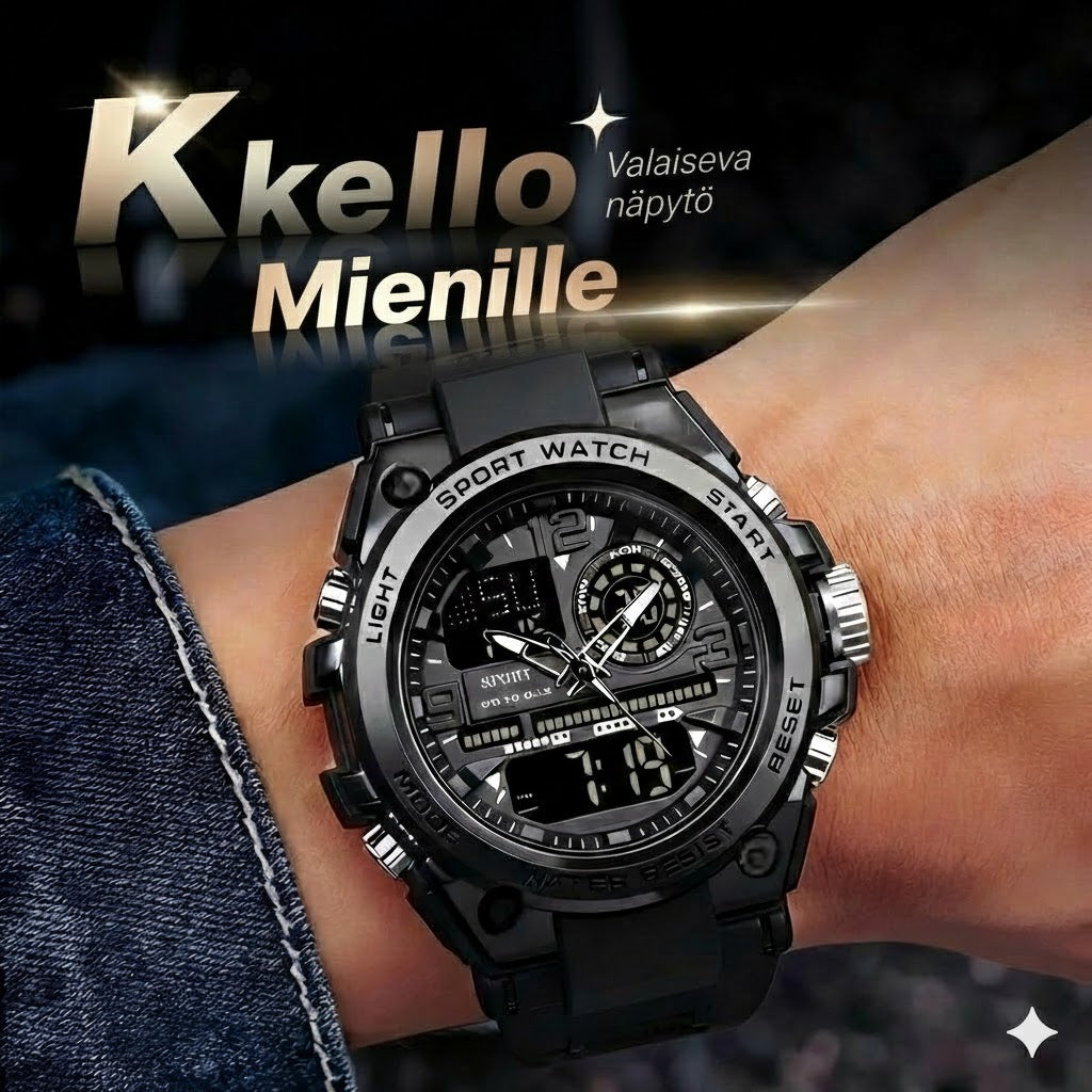 Digitaalinen urheilukello yövalolla (vedenpitävä)