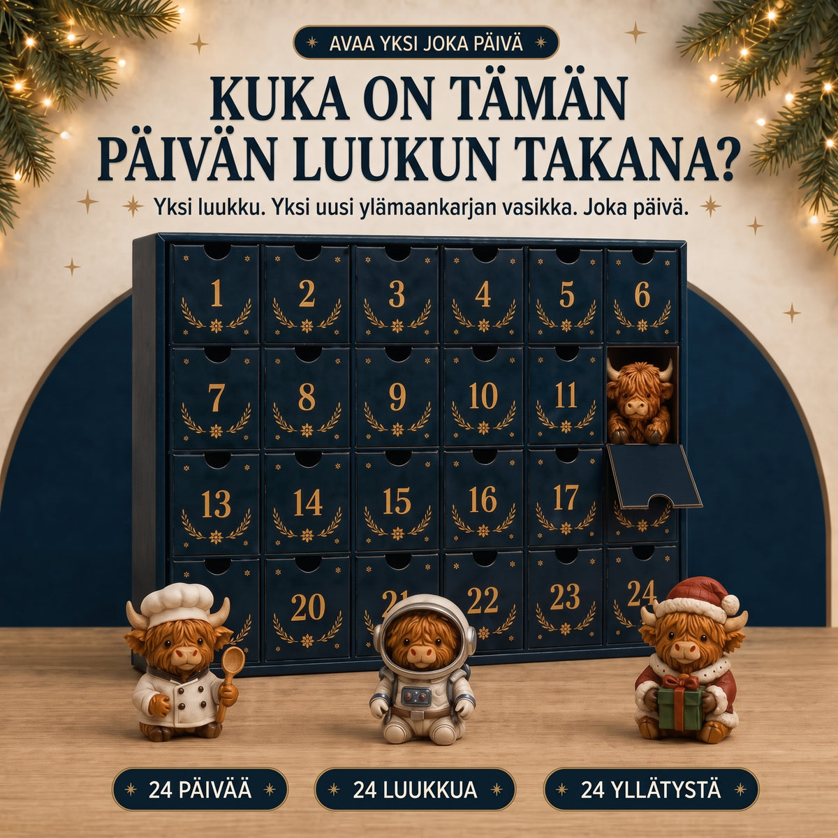 Nelipäiväinen skotlantilainen ylämaankarja-adventtikalenteri
