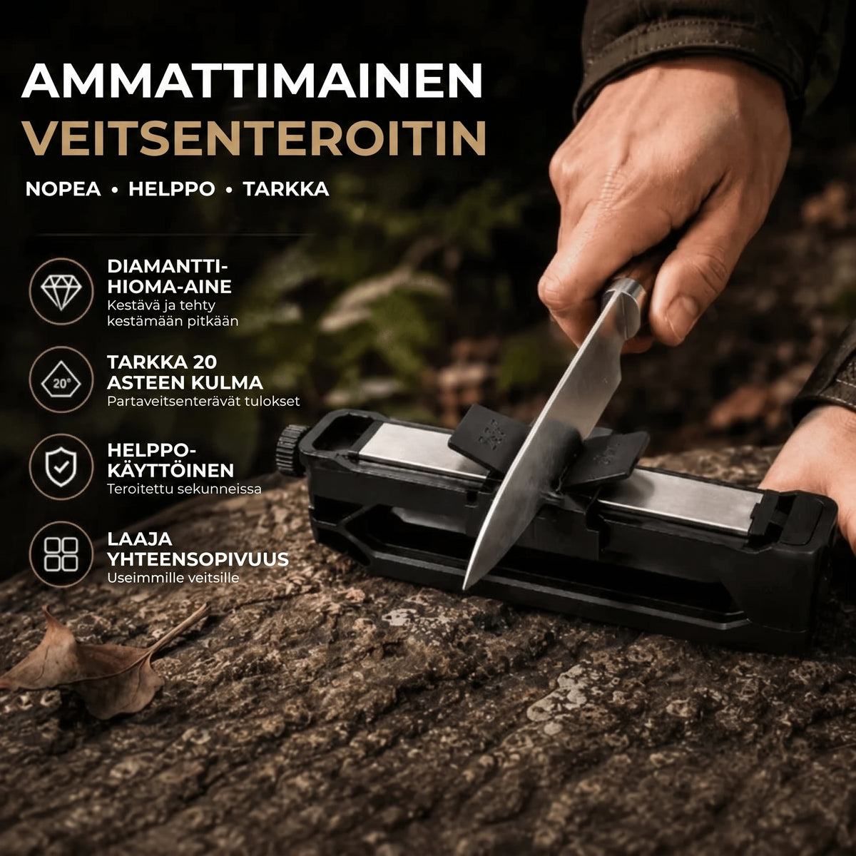 Timanttiveitsenteroitin kiinteällä 20 asteen teroituskulmalla