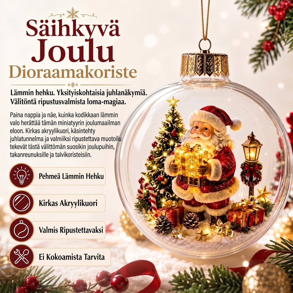 VinterMagi valaistu pienoiskoossa oleva joulukoriste