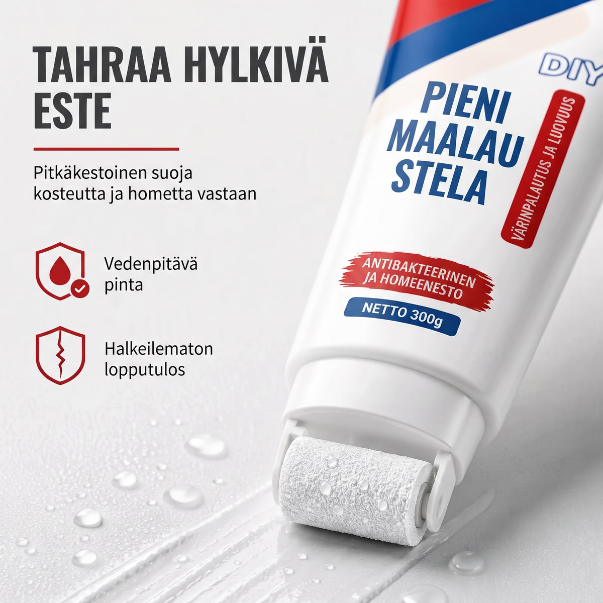 Vedenkestävä seinänkorjaustahna telalla