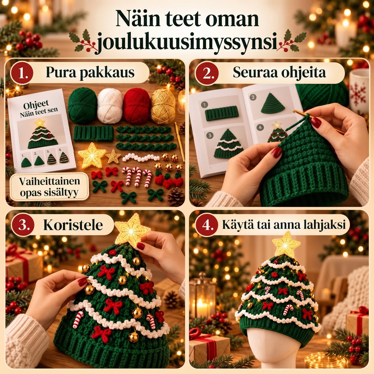 DIY-virkkaussetti joulukuusipipoon