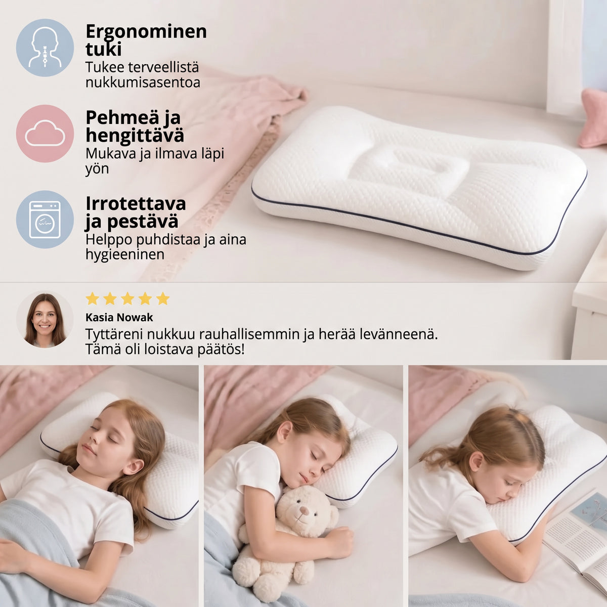 Ergonominen lasten muistivaahtotyyny niskatuella