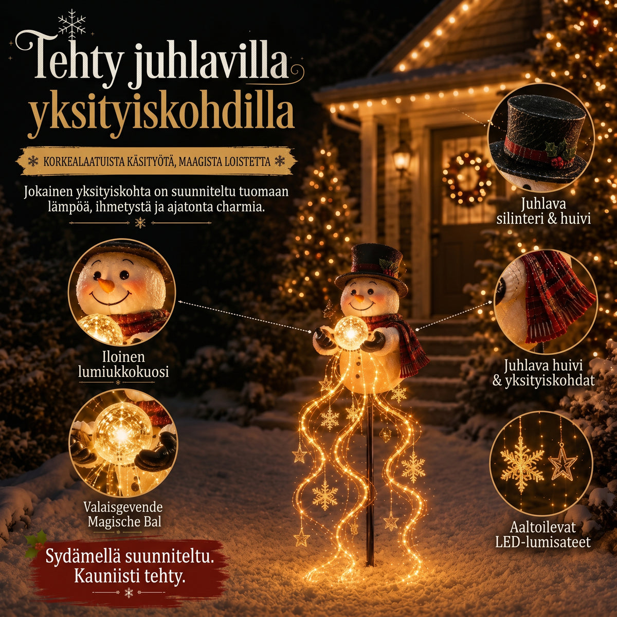 Snowman Magic Fountain LED-puutarhavalaisin