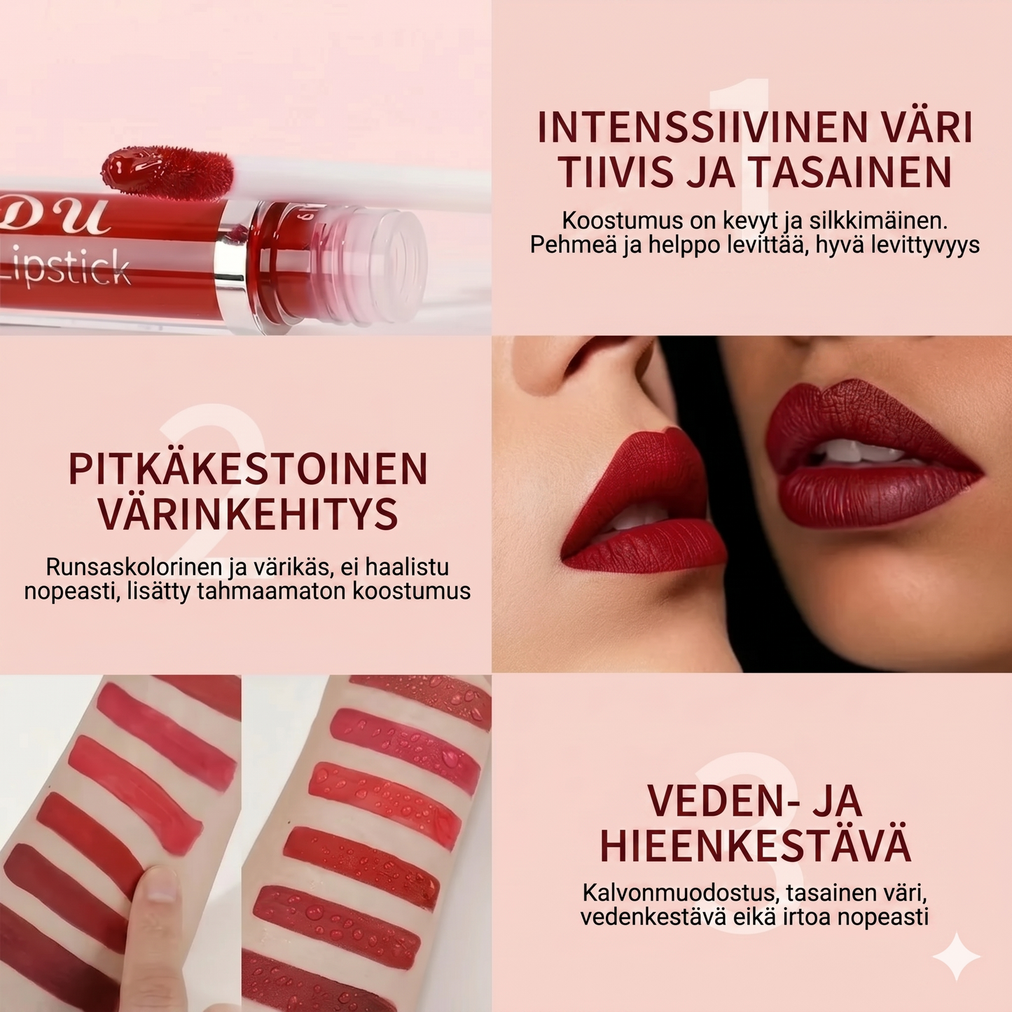 10 kpl matta, vedenpitävä ja pitkäkestoinen huulikiilto