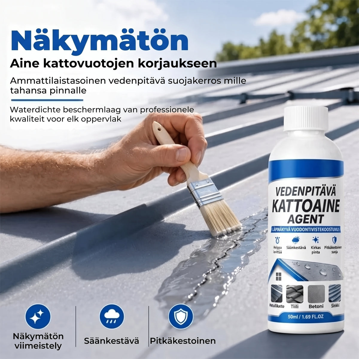 Läpinäkyvä vedenpitävä katon tiivistysmassa siveltimellä