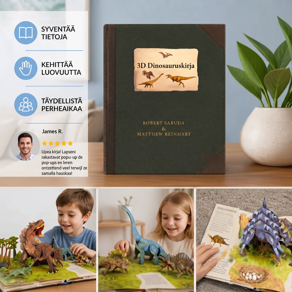 Interaktiivinen 3D pop up dinosaurus-kirja