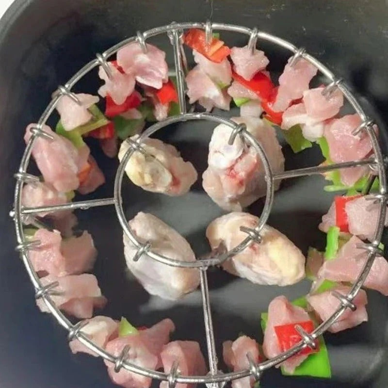 Pyöreä ruostumattomasta teräksestä valmistettu uunigrilli vartaalla