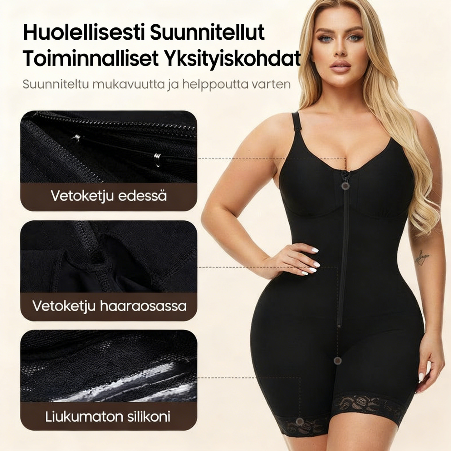 Vatsaa hallitseva pakaralihasten kohottaja vetoketjulla ja haaroilla, fajas colombianas