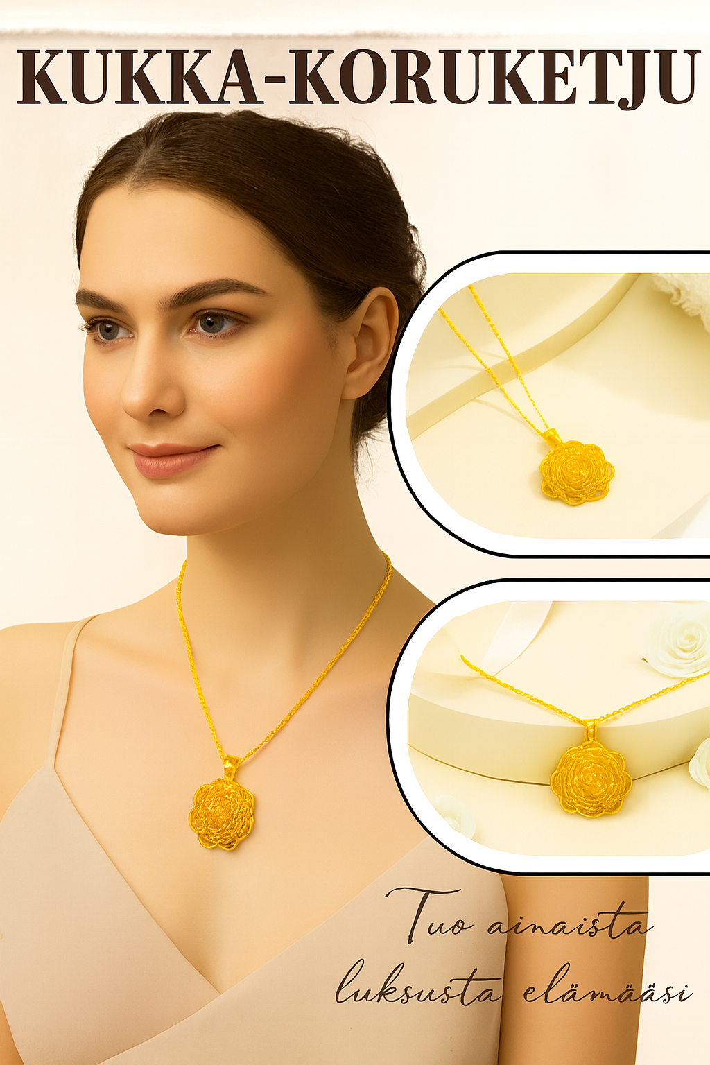 Elegantti kultainen kukkariipuskaulakoru