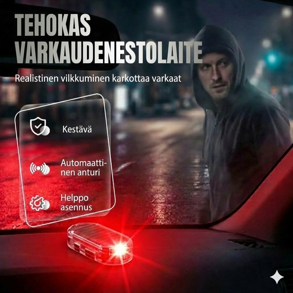 Aurinkoenergialla toimiva auton turvavalo (2 kpl)