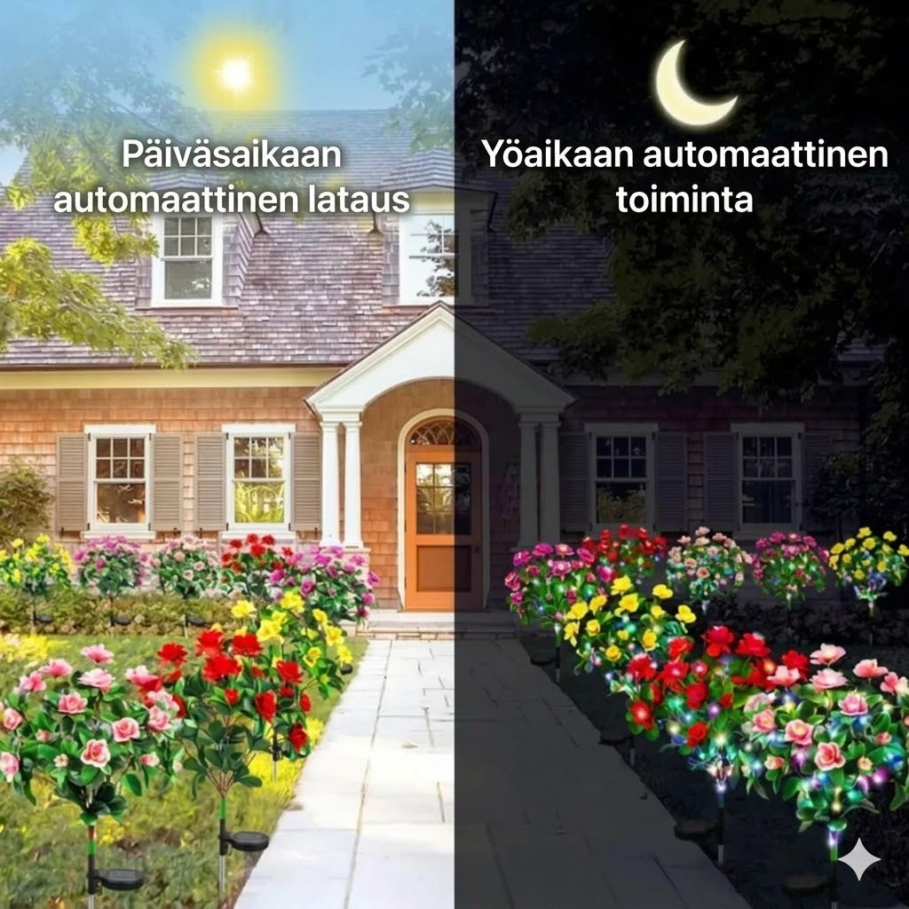 Aurinkokäyttöinen teko-atsaleakoristevalo maapiikillä