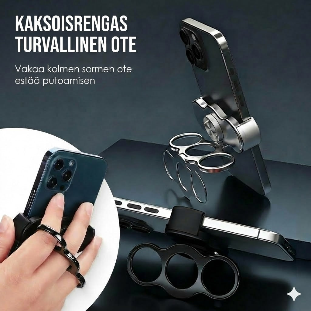 Kolmen sormen kaksoissormus, jossa on klipsi takana