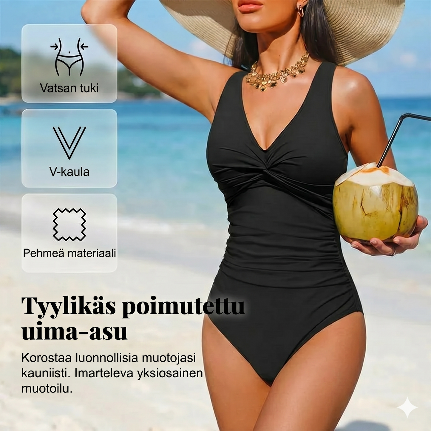 Naisten vatsaa muotoileva uimapuku