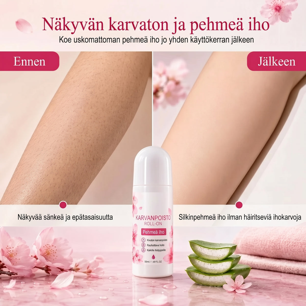 Roll on karvanpoistogeeli kirsikankukalla