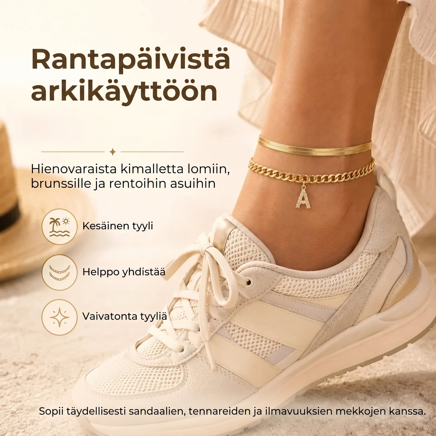 Kultaiset nilkkakorut nimikirjaimella 2 kpl