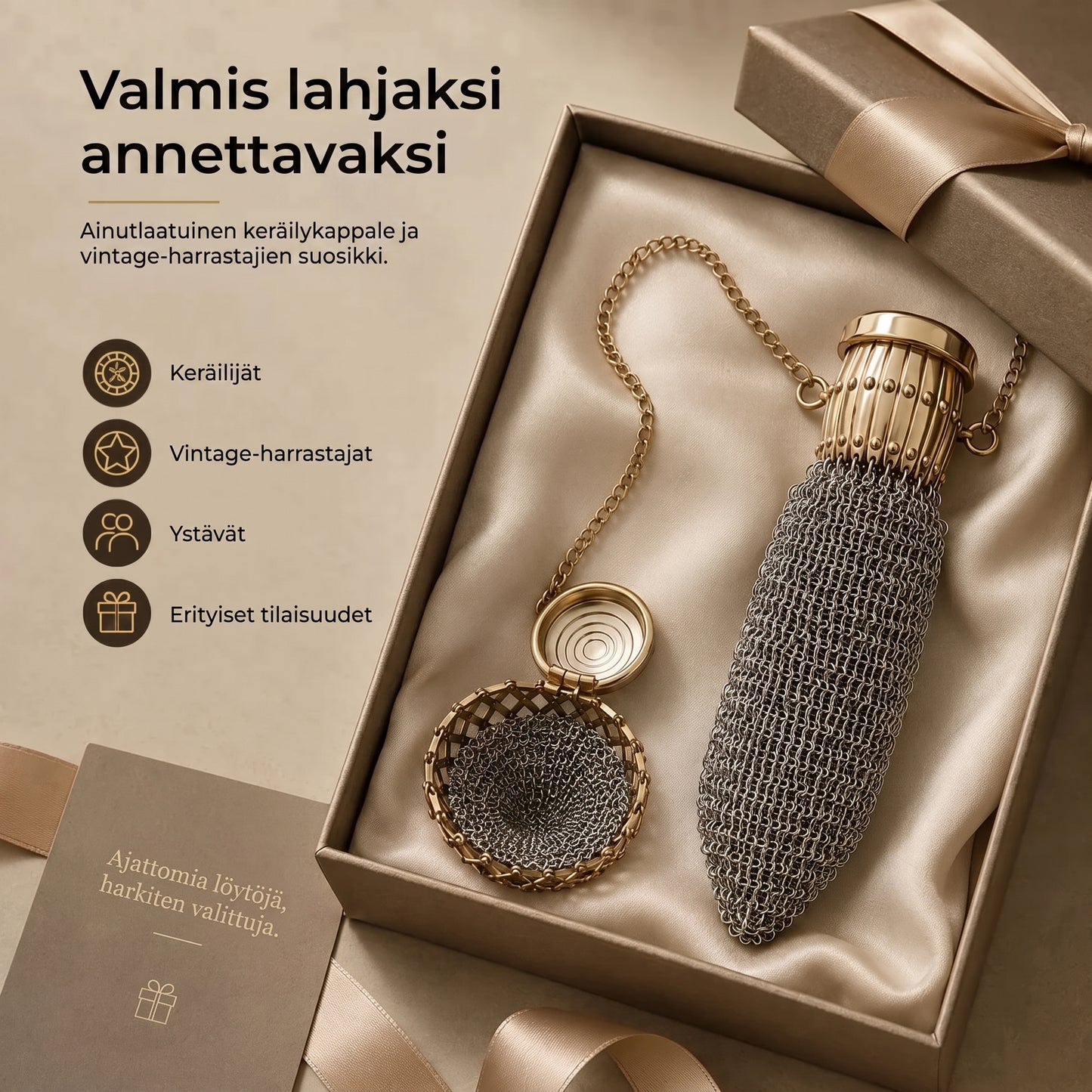 Vintage metalliverkkoinen kolikkopussi pikkutavaroille