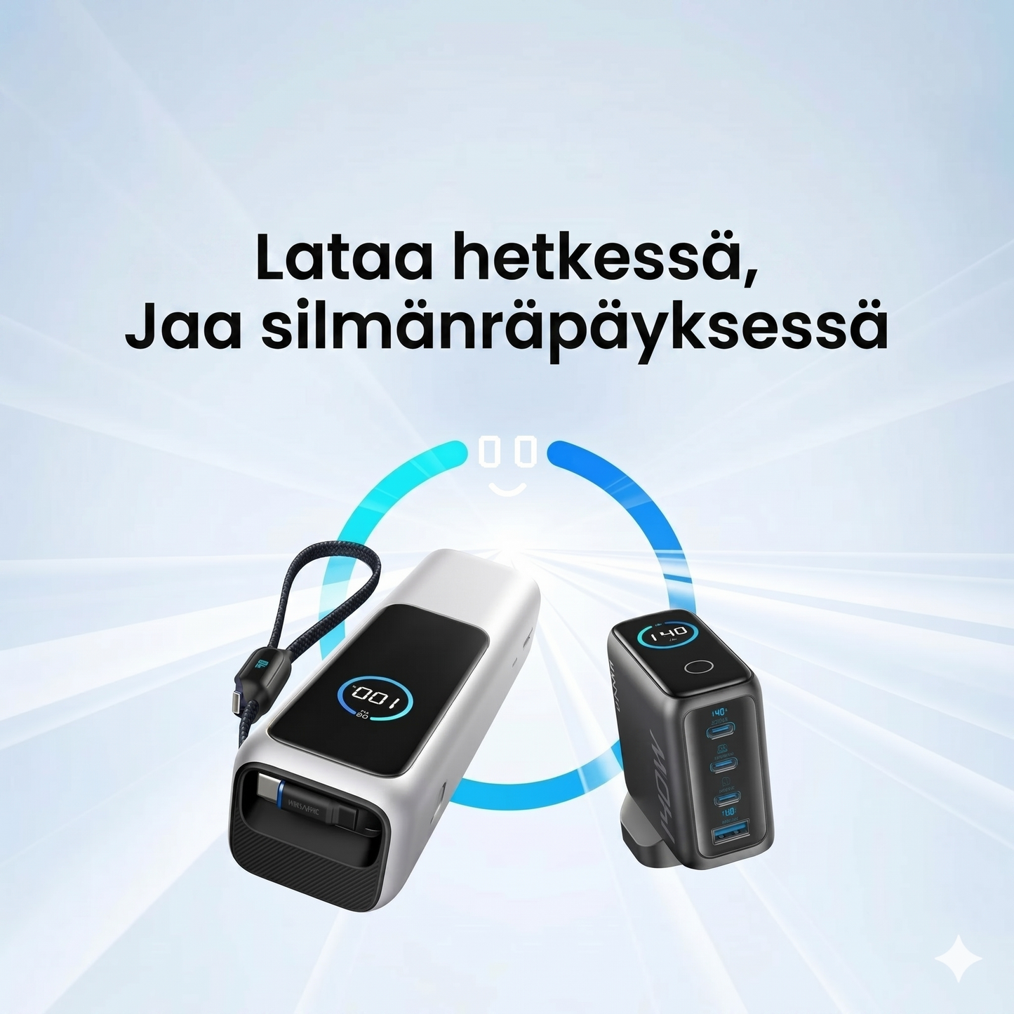 Varavirtalähde sisäänrakennetulla kaapelilla