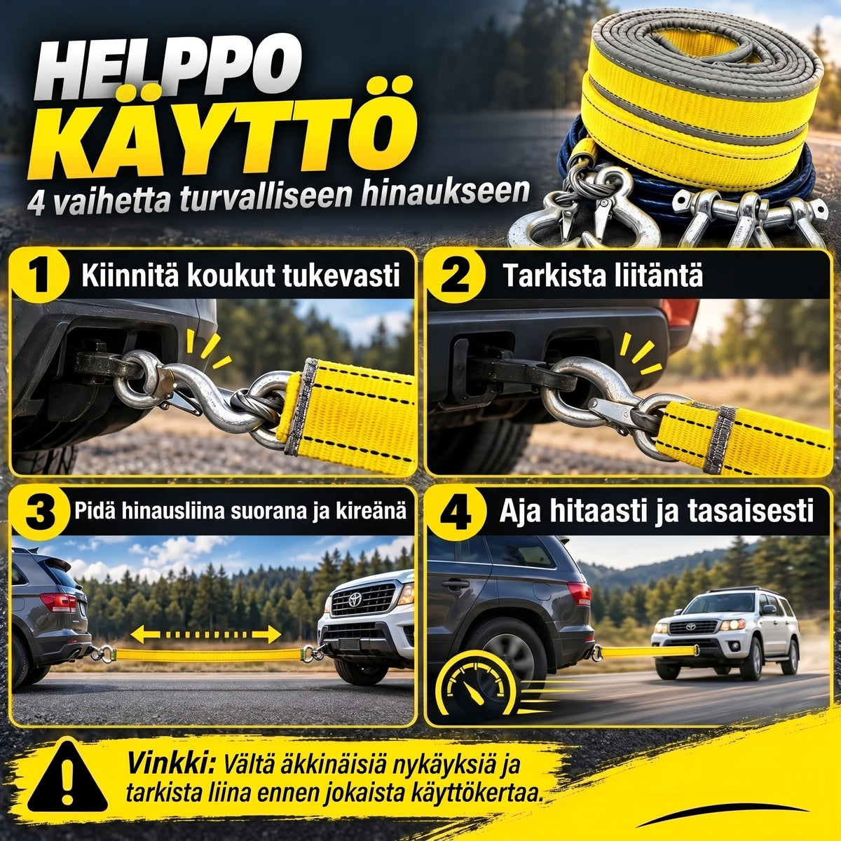Hinausliina 8 tonnia 4 metriä U-mallisilla sakkelikoukuilla