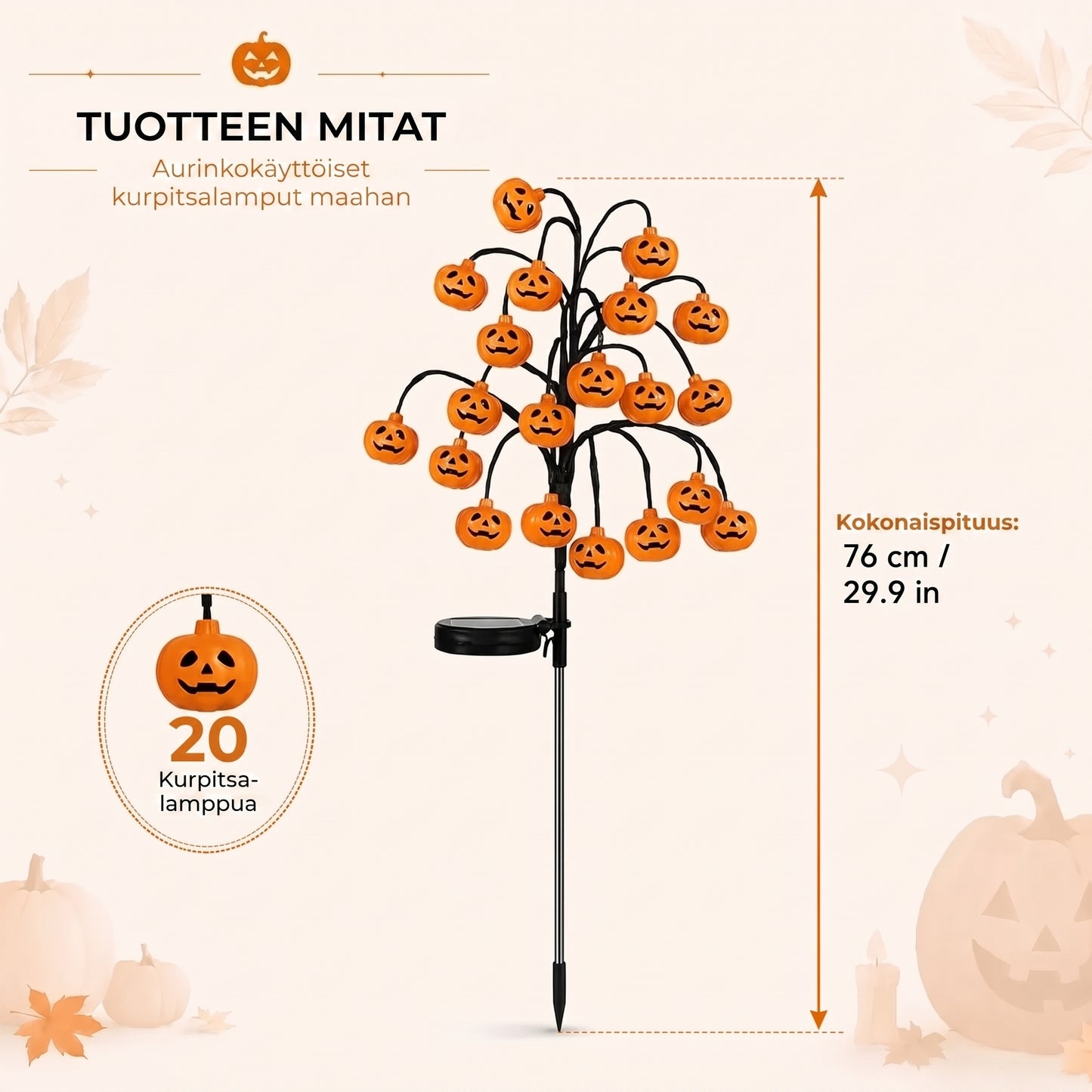 Aurinkoenergialla toimivat kurpitsapuutarhavalot