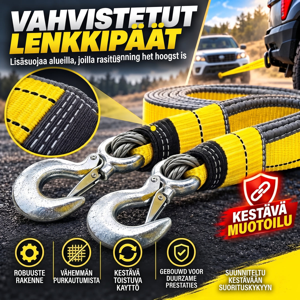 Hinausliina 8 tonnia 4 metriä U-mallisilla sakkelikoukuilla