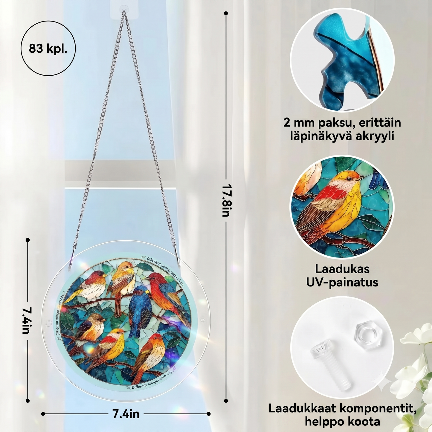 Riippuva akryylipalapeli aurinkosiepparilla, 83 palaa