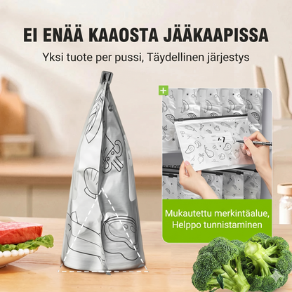 Uudelleenkäytettävät alumiinifoliosta valmistetut tuorepussit turvalukituksella – 10 kappaleen setti