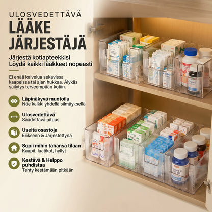 Ulosvedettävä läpinäkyvä lääkejärjestäjä