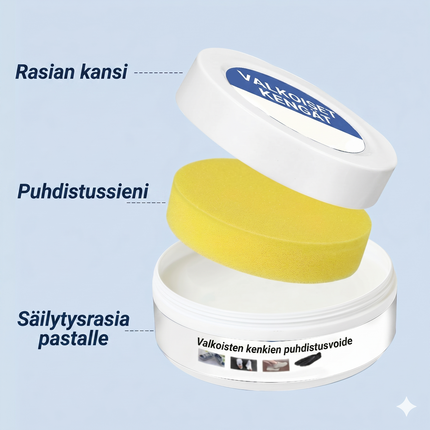 Puhdistusvoide valkoisille kengille