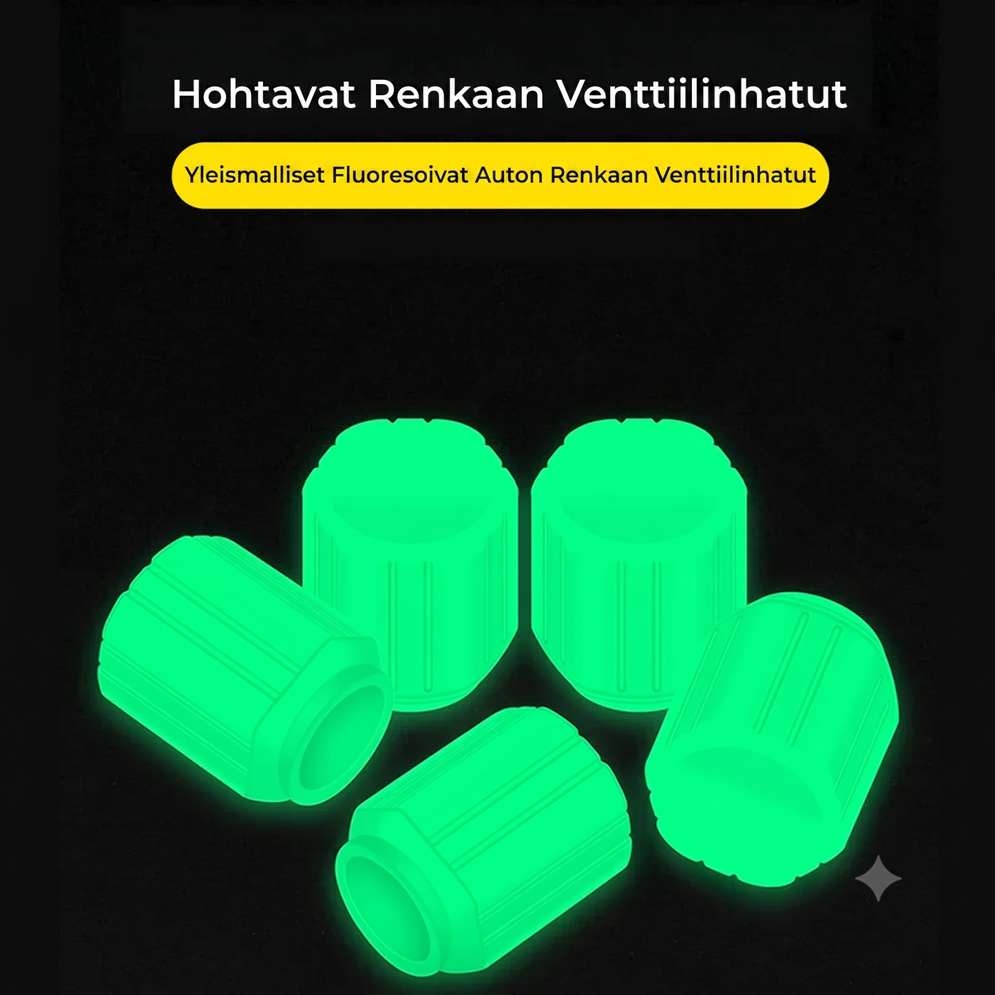 Valaisevat venttiilinhatut autoon ja polkupyörään