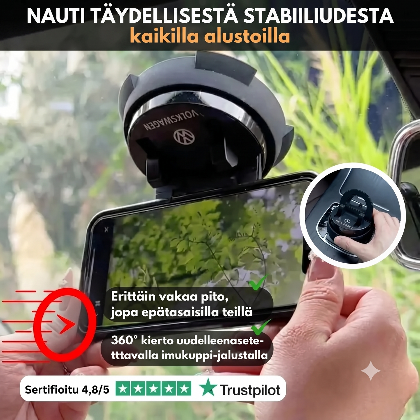 T80 Pro kääntyvä ja personoitava auton puhelinteline