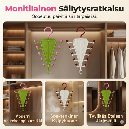 Monitoiminen V-muotoinen kaksipuolinen säilytysteline henkareilla