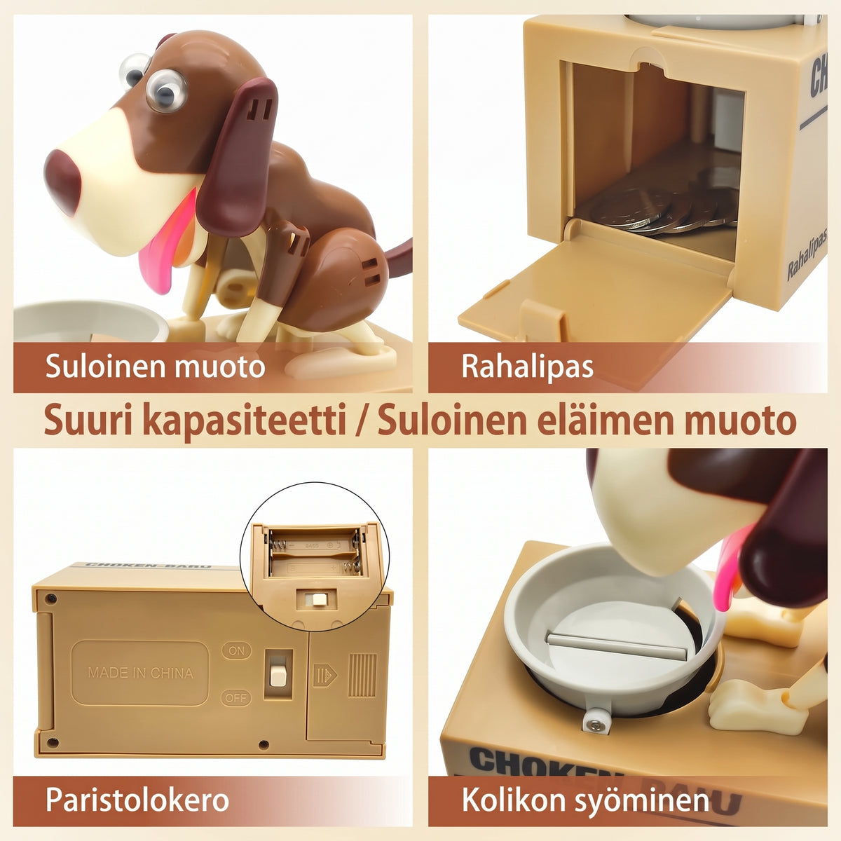 Sähköinen robottikoira-säästöpossu lapsille