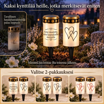 MinnesLjus LED-hautakynttilät 2 kappaleen setti aurinkokennolla tai paristolla