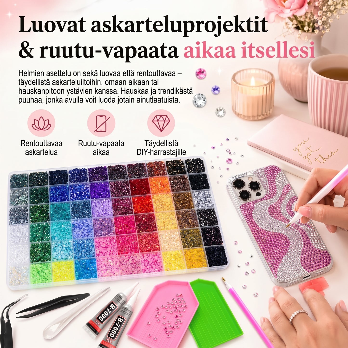 Bedazzle-strassikivisetti 48 000 kpl 60 värissä