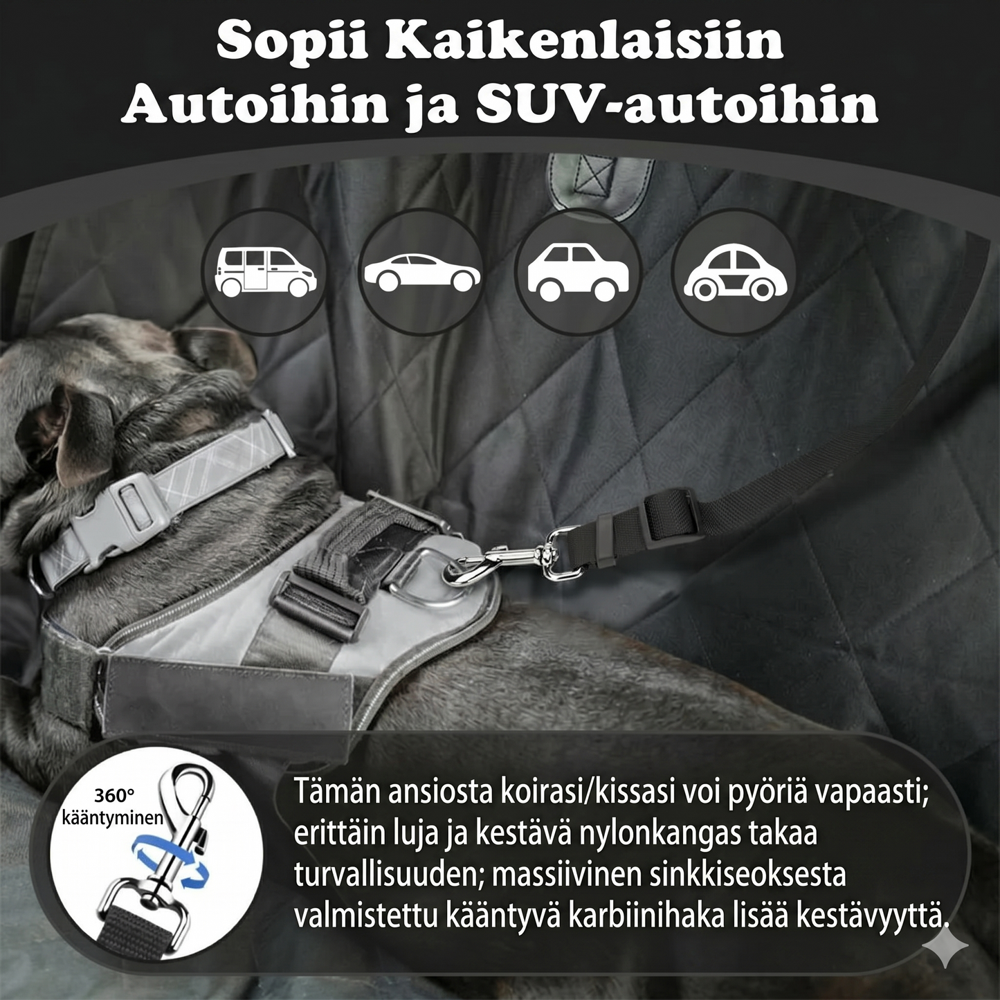 2-in-1 koiran turvavyö ja talutushihna