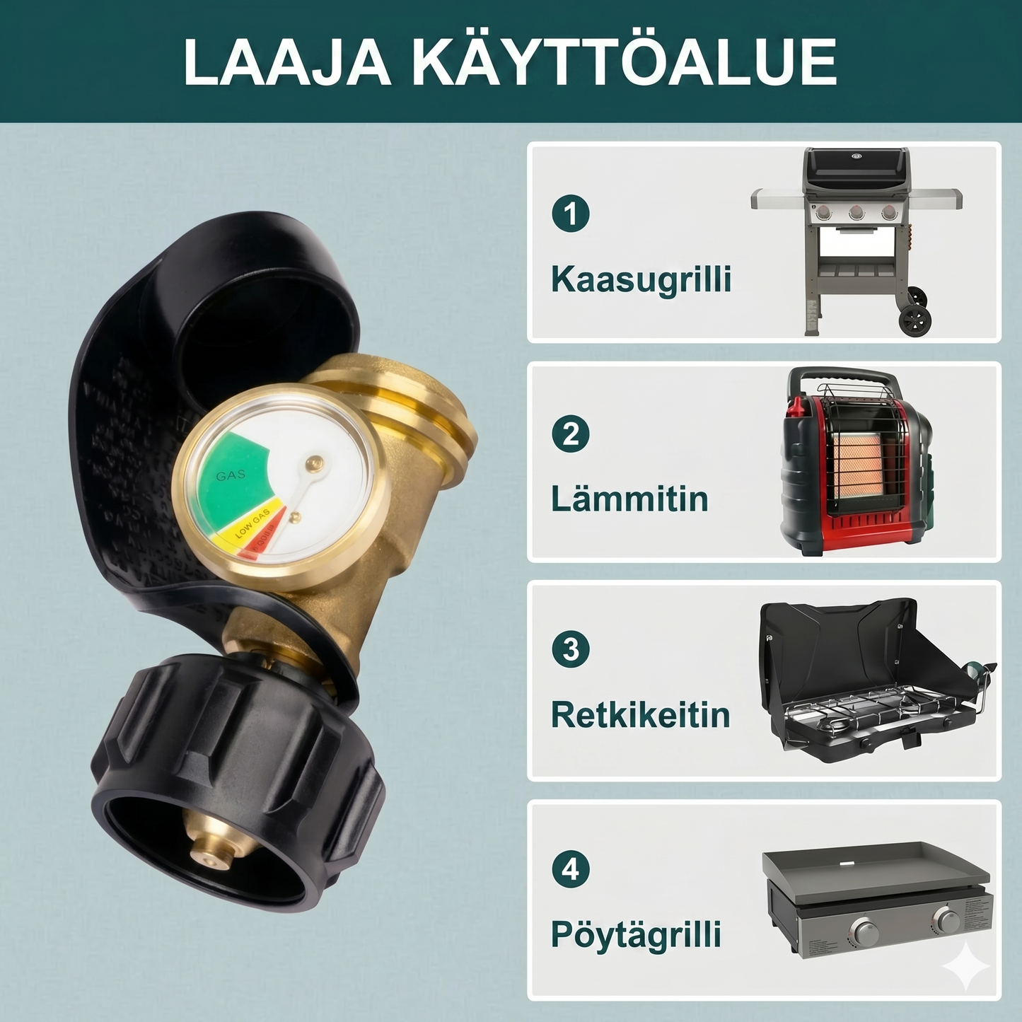 Yleismallinen propaanisäiliön mittari 5–40 paunan nestekaasusäiliöille