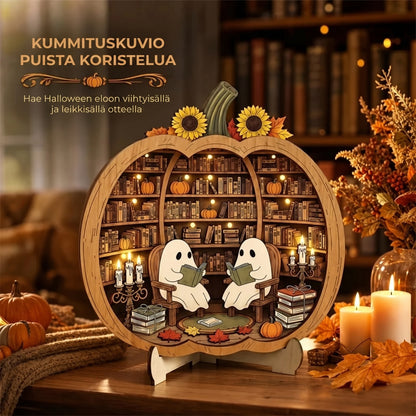 Puinen Halloween-kurpitsakoriste LED-valolla