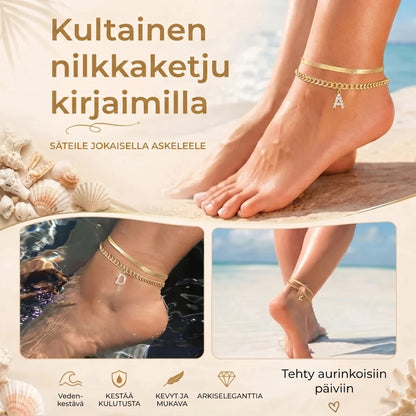 Kultaiset nilkkakorut nimikirjaimella 2 kpl