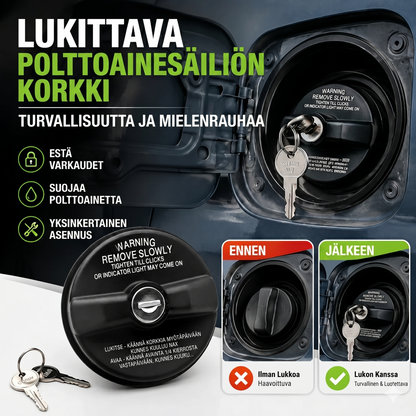 Lukittava polttoainekorkki avaimella