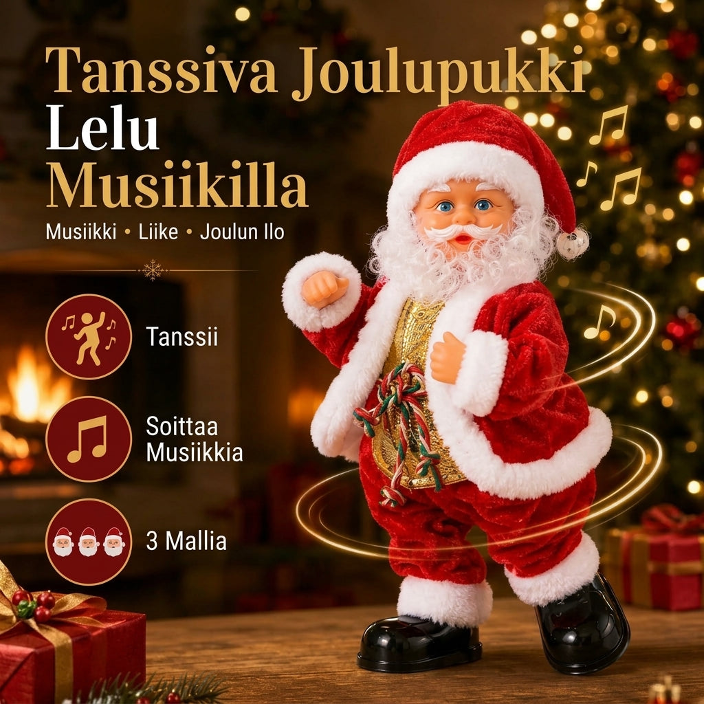 Tanssiva joulupukki musiikilla