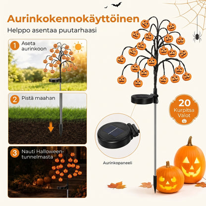 Aurinkoenergialla toimivat kurpitsapuutarhavalot