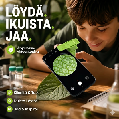 Kannettava opetuskäyttöön tarkoitettu mikroskooppi puhelinpidikkeellä lapsille
