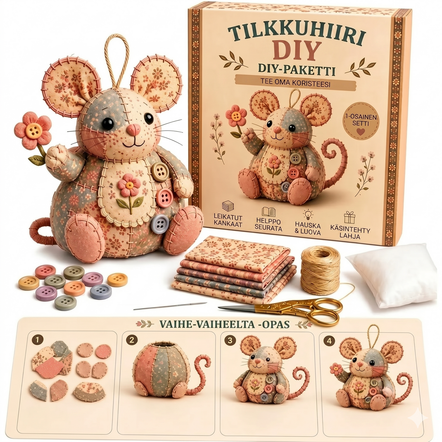 Täydellinen tee-se-itse-setti tilkkutyöhiiren valmistukseen - Sisältää kaikki materiaalit