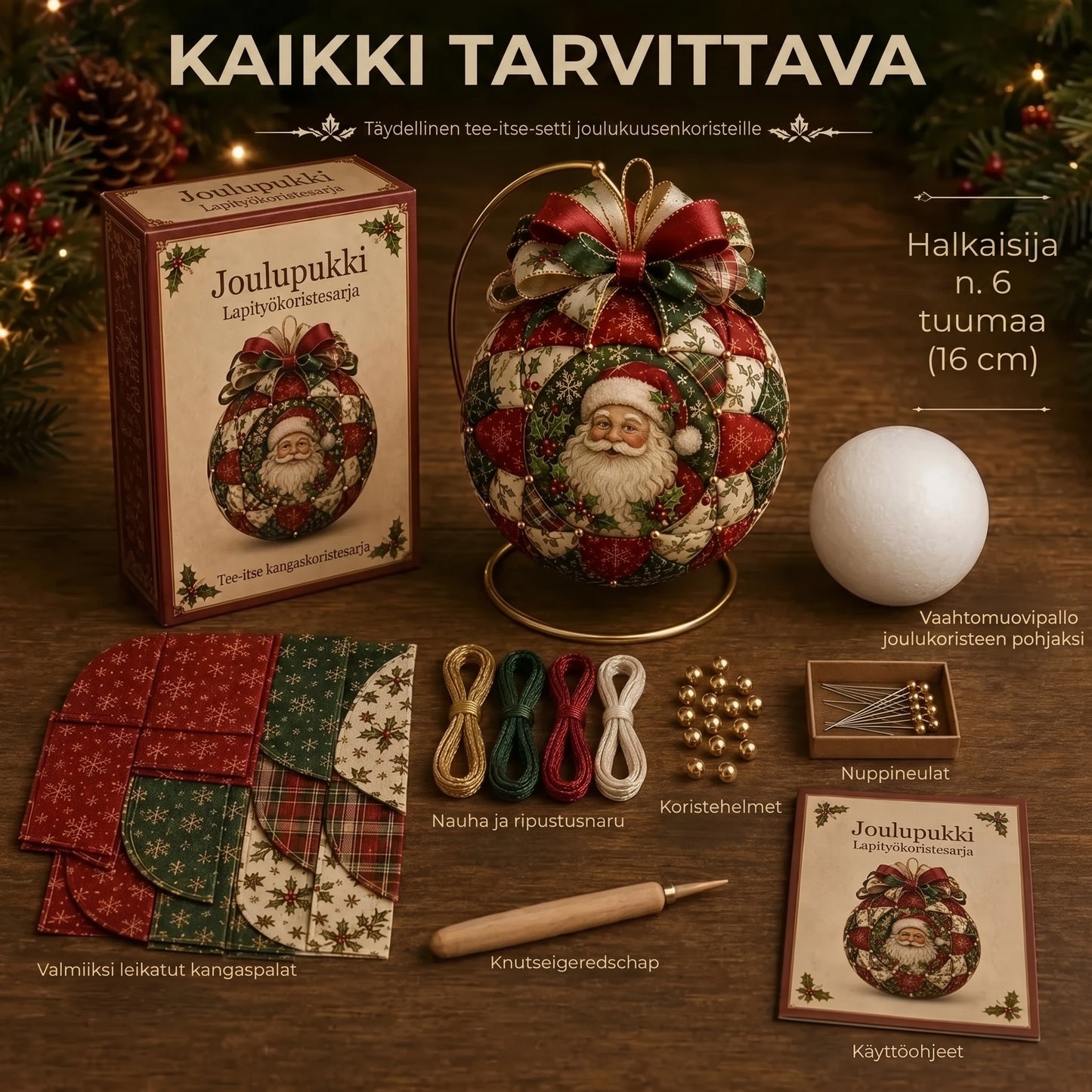 DIY-joulupallojen tilkkutyösetti