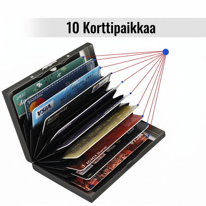 Ruostumattomasta teräksestä valmistettu RFID-korttikotelo 10 lokerolla