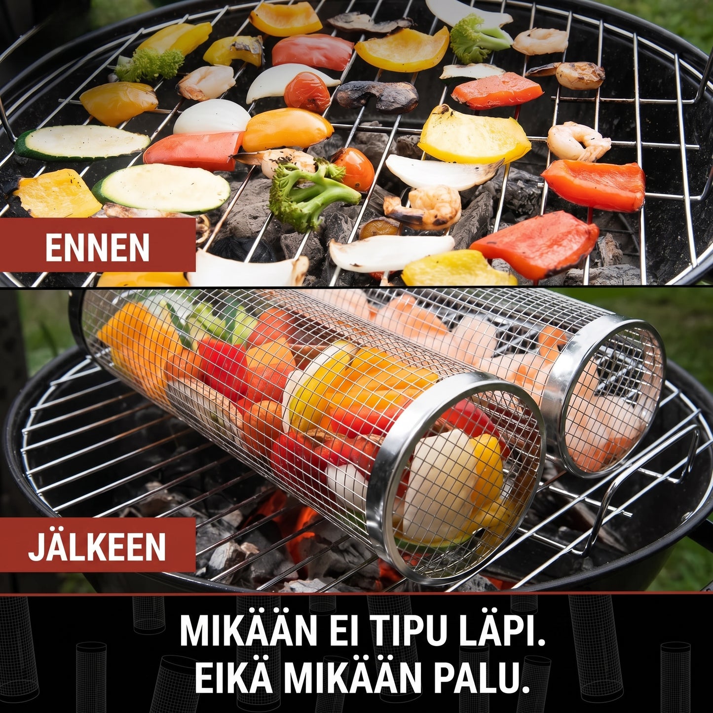 Ruostumaton teräksinen rillikori grillaukseen